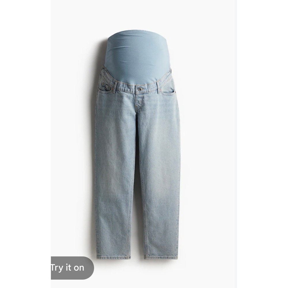 H&M Mama Maternity Straight Jeans Light Wash Over Belly Panel Size L